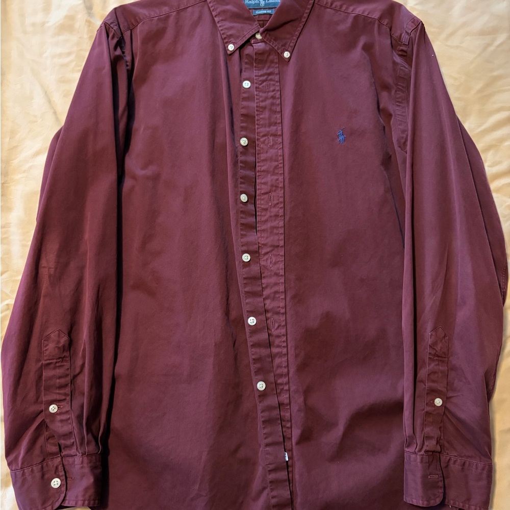 Vintage Ralph Lauren Men's Maroon Button Down Shirt